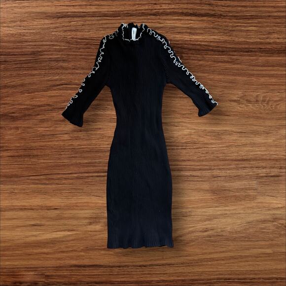 Amanda Uprichard Black Ruffle Ribbed Averill Dress in Black - Picture 3 of 8